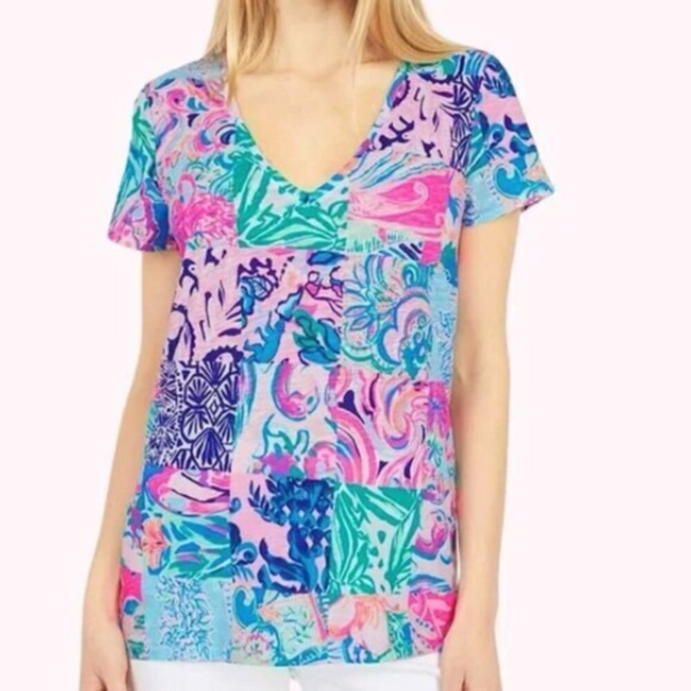 Lilly Pulitzer Patch to Match Etta V-Neck Top Size XS